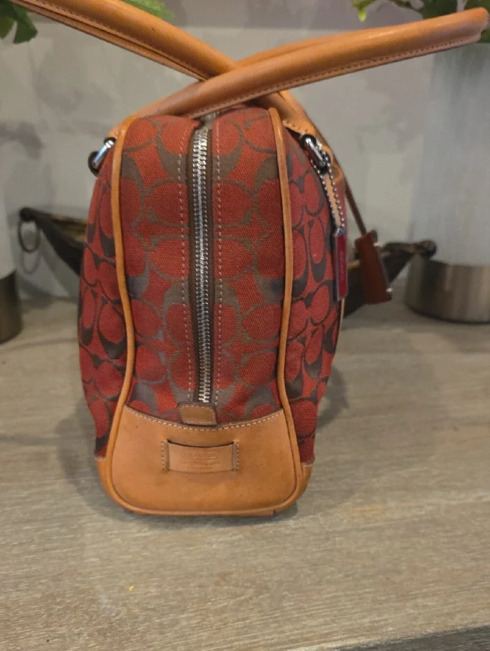 Coach  VINTAGE  2001 Red and Tan Signature Canvas Satchel